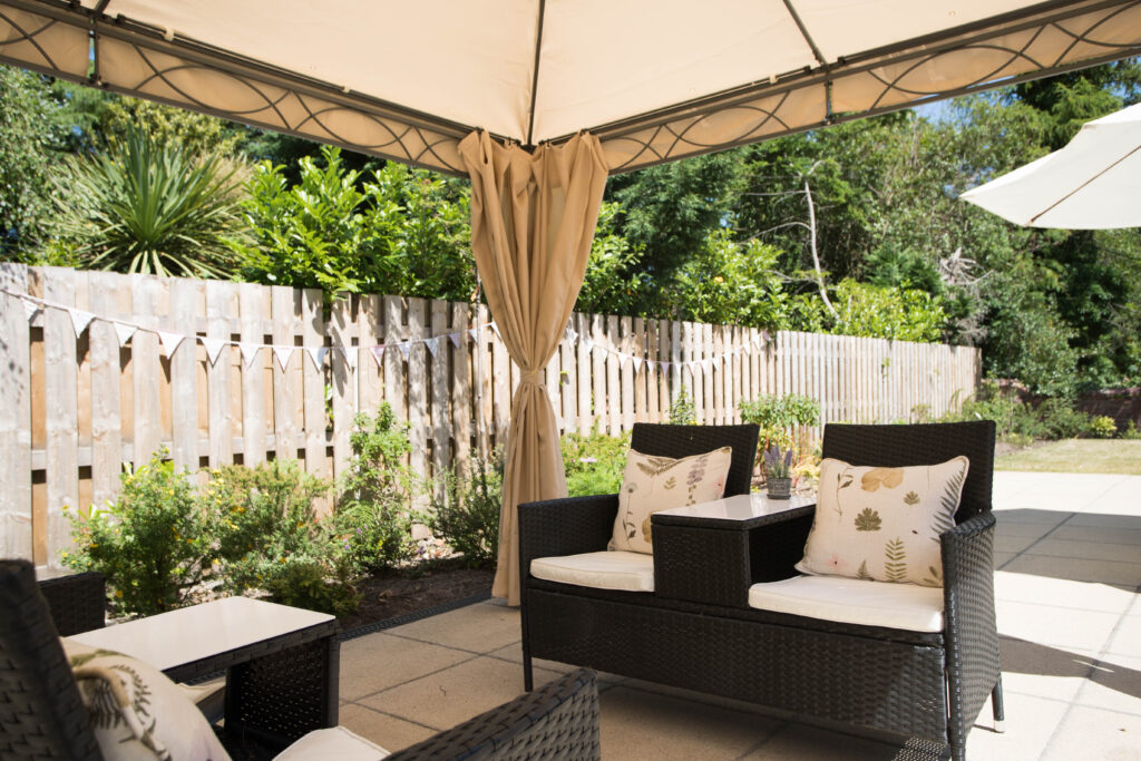 seating area in the garden